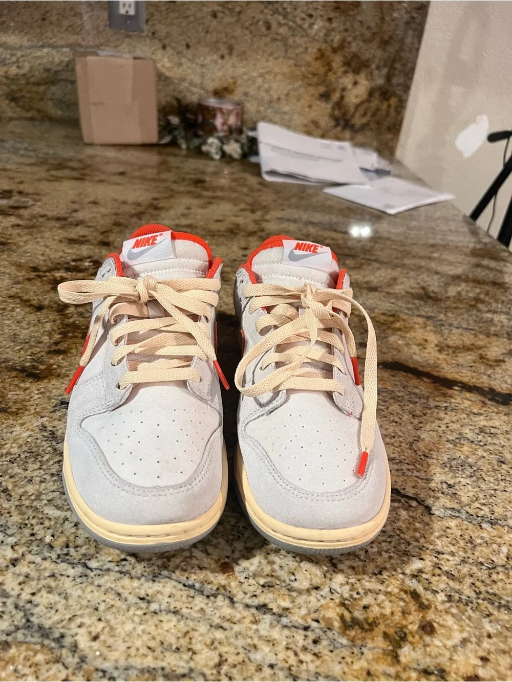 Nike Kids Gray and Red Low-Top Sneakers with Cream Sole